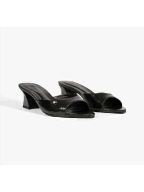 NWT Schutz Marlee Snake-Embossed Mid-Block Heel Mules Black Women's Size 9B